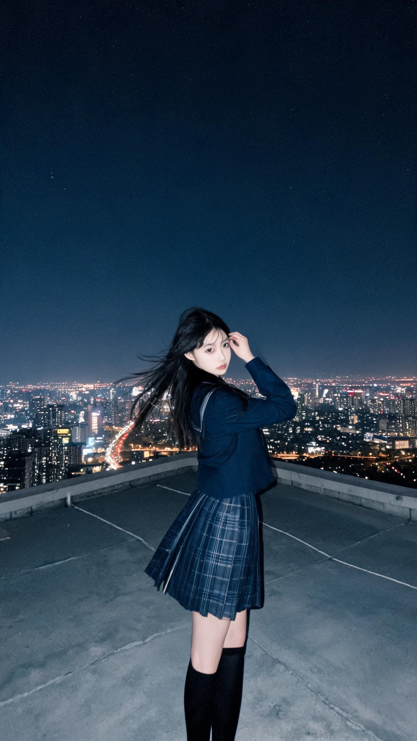 天台夜景JK少女